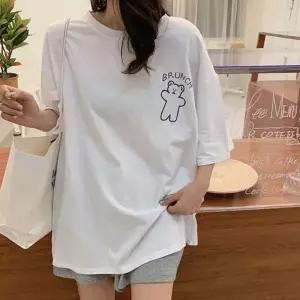 세미크롭 여자반팔면티 여자박스티 여자기본반팔티 여성 베어 롱티셔츠