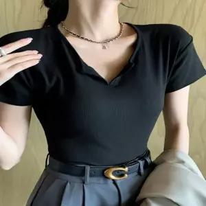 캐주얼 반오픈 골지 슬림핏 포멀룩 여성 반팔티셔츠 여성티셔츠 여자반팔면티