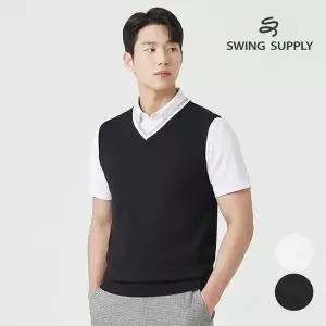 스윙서플라이 남성 여름 니트 베스트 슬림 스판 브이넥 골프 조끼 세련된 퍼포먼스룩 W521VE71