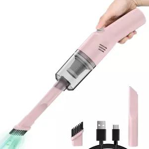 Auloea 휴대용 미니 자동차 진공청소기 핑크 고출력 무선 400g 충전식 책상