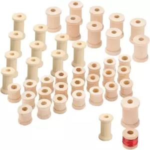PH PandaHall 48pcs 나무 스풀 3 사이즈 빈 보빈 재봉 자수 실 와이어 및 재봉틀용 직조 예술 공예 코드 롤