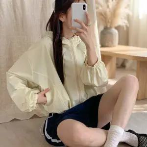 [옷자락] 여성 여름용 스트링 후드 점퍼 박시핏 바람막이