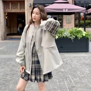 여사친 그레이 빈티지 가을 트렌치 차이나 트렌디 체크 코트 아이템 HT3