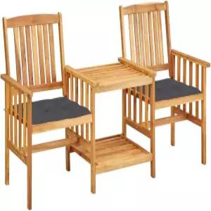 로아노어 솔리드 아카시아 우드 비스트로 세트 쿠션이 있는 2인용 야외 대화 발코니 테라스 및 파티오를
