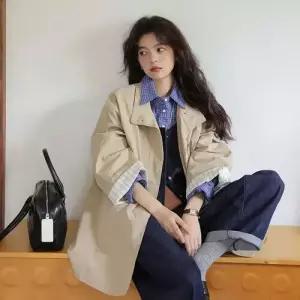 여친 캐주얼 트렌디 아이템 코트 트렌치 프렌치 하이넥소매 스트라이프 봄가을 HT1
