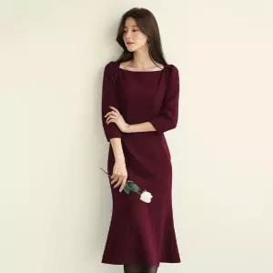 치마 원피스 여친 슬림핏 머메이드 정장 스퀘어넥 봄가을 7부소매 원픽1