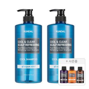 쿤달 쿨 샴푸 아쿠아민트 1058ml, 2개+증정(바디워시 일랑일랑 100ml , 1개 +샴푸 일랑