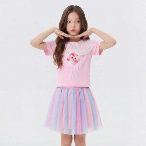 캐치! 티니핑 여아용 하츄핑 레이스 카라 5부 티셔츠 & 스커트 세트PK