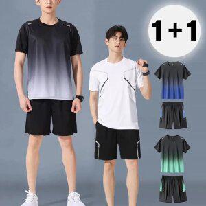 [2개세트]모음전 빅사이즈 그라데이션 기능성 쿨링 반바지 반팔 상하세트 (6color)