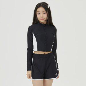 [아레나수영복] 인스파이어 아동 레저 집업 래쉬가드 세트 A4BG1GS81BLK