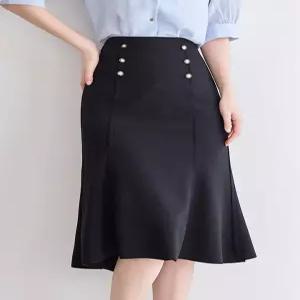 [모리스커밍홈][55-77]더블단추 인어라인 미디 스커트_M2602SK603A