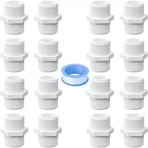 16팩 1/2인치 PVC 남성 나사산 커플링 어댑터 니플 파이프 가정용 또는 산업용 배관 피팅 흰색