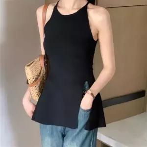 옆트임 홀터넥 슬림 롱나시 여성 바디핏 레이어드룩