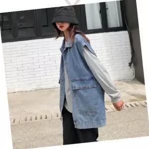 데님 베스트 조끼 민소매 오버핏 빈티지 워싱 레이어드 아우터 여성 캐주얼 스트릿