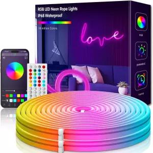 키코 32.8피트 로프 조명 10m LED 스트립 원격 앱 제어 IP67 실외 네온 음악 동기화 DIY 모드 플렉스 실내