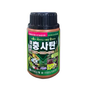 대유충사탄200ml 친환경 유기농업자재 (일반적특징 - 배추좀나방 담배거세미 파밤 총채벌레 진딧물 노린재 좀 온실가루이 잎굴파리 흰불 멸강 잎말이 나방 방제로 알려져 있음) 퇴치 벌레 약