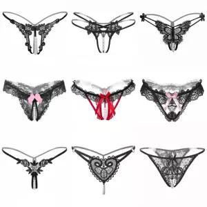레이스 시스루 팬티 크로스보더 신모델 크로치 탈착 불필요 여성용 진주 속옷 폴리에스터 원단