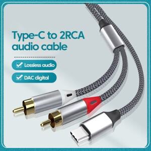 USB C 타입 - 2 RCA AUX 코드 변환기 스피커 TV 앰프 차량용 오디오 케이블용 남성-남성 잭 플러그 어댑터