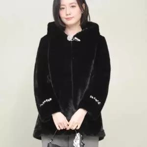 보석 인조밍크 후드 여성 겨울 하프 코트 J02650