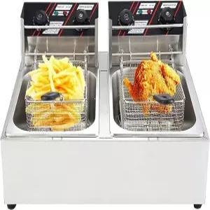 2500W 전기 딥 팻 프라이어 2X10L 테이블탑 스테인리스 상업용 더블 탱크 감자튀김 도넛 요리용