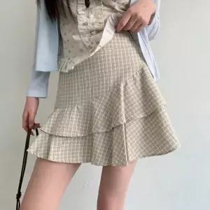 옷자락 여성 체크 언발란스 프릴 미니 스커트 치마