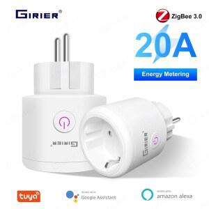 호환 GIRIER 투야 지그비 스마트 파워 플러그 20A 스마트 홈 콘센트 소켓 EU 4200W 전력 모니터 기능 Alexa 및 Google Assistant 연동