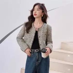 무천도사 하프 가을 여친 여성 쇼트 코트 트위드 상의 KKE3