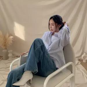 [옷자락]여성용 스트라이프 칼라 버튼 포켓 셔츠 남방 단가라_P423308794