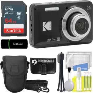 코닥 픽스프로 FZ55 블랙 16MP 디지털 카메라 5X 광학 줌 28mm 광각 1080P 풀 HD 비디오 2.7인치 LCD 64GB