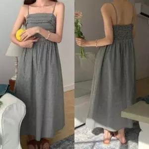 [SBD] 롱 데일리 끈나시 캐주얼 밴딩 원피스 스모크 민소매