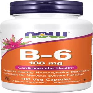 NOW 식품 보충제 비타민 B-6(피리독신 HCl) 100mg 심혈관 * 채소 캡슐 100개