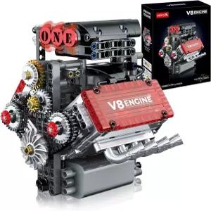 OCES V8 엔진 빌딩 세트 모터 및 배터리 박스 가시 무빙 크랭크샤프트가 장착된 478 PCS 작동 모델 키트를