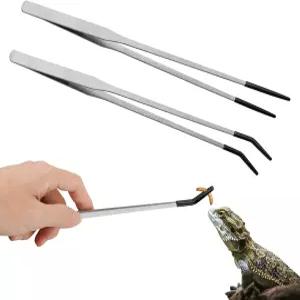 고무 끝이 있는 노베리 2PCS 스테인리스강 파충류 먹이 집게 수족관이나 공예품을 위한 06인치 직선 및