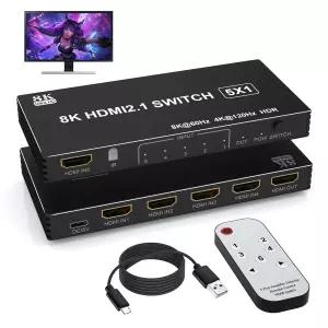8K HDMI 스위치 5 in 1 Out 스플리터 - 8K@60Hz/4K@120Hz 스위처 포트 Xbox PS4 PC TV용 IR 리모컨 포함