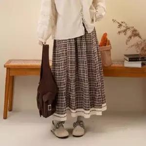 마킷3 스커트 이성 쉬폰치마 체크 봄철 레이스 밴딩 JEN1