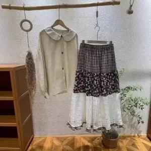 마킷3 스커트 봄 이성 쉬폰치마 체크 레이스 밴딩 JEN1