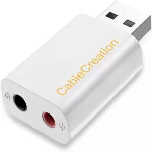케이블크리에이션 USB 오디오 어댑터 윈도우 맥 리눅스 PC 노트북용 35mm 폰 및 마이크 잭이 장착된 외장