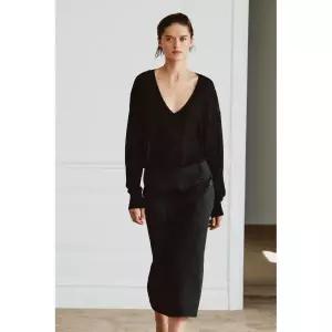 ZARA 파인 니트 브이넥 스웨터 - 블랙 423886