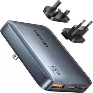 영국//EU 플러그가 장착된 65W USB C 고속 충전기 영국 EU 용 3포트 울트라 플랫 국제 여행 어댑터 노트북 6/5/4 S25/24와 호환되는 대시 프로 GaN