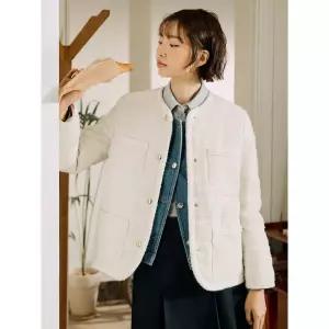 빈폴 레이디스 트위드 미디엄 패딩 재킷 아이보리 BF5138C020 C