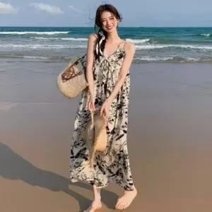 [하프클럽/]이쁘다요 수묵화 플라워 원피스 앞리본 패턴 여름