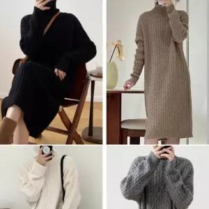 꽈배기 폴라 니트 원피스 4color 여자 터틀넥 목 따뜻한 휘뚤마뚤 롱원피스