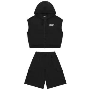 [여름]블랙 크롭 후드 조끼 상하세트 25M07850786OD