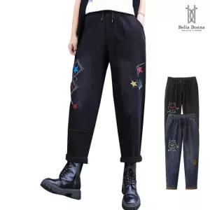 벨라도나 여성 데일리 드롭핏 스트링 밴딩청바지 데님팬츠 자수패치 사계절용 Bon-2677