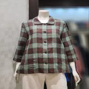 [벨라디터치] V1F2BL63 린넨 체크 블라우스 자켓