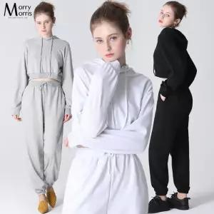 [모리모리스][모리모리스(Morry Morris)] 베이직 크롭 후드 티셔츠 팬츠 세트