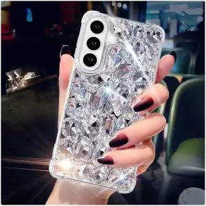 Cavdycidy 삼성 갤럭시 S26 플러스 케이스, 3D 글리터 스파클 크리스탈 라인스톤 다이아몬드 보석이 있는