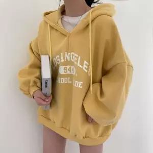 옐로우 로스앤젤레스 레터링 오버핏 후드티