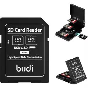 BUDI SD 메모리 카드 리더기 12슬롯 보관 케이스 USB Type-C 및 호환 지원