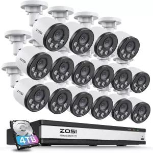 ZOSI 6CH 4K PoE 카메라 시스템 6pcs 4MP 내후성 IP 실외 스마트 인간 차량 감지 00피트 시야 6채널 NVR 및